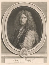 Pierre Mignard, fra bogen Les hommes illustres qui ont paru en France pendant ce siècle, bd. II, af Charles Perrault (Berømte mænd, der fremtrådte i Frankrig i dette århundrede, bd. II)