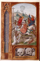 Tilføj 35313 fol.158v Skeletter angriber et jagtselskab, fra 