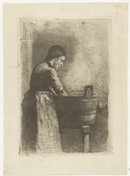 Kvinde ved et vaskekar