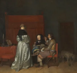 Tre figurer, der taler i et indre The Paternal Admonition, ca 1654