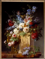 Kurv og blomstervase. Maleri af Gerard De Spaendonck (1746-1822)