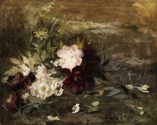 Hollandsk: Seerosen blomster og margueritter på stranden