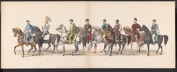 Masquerade of the Leiden Students, 1870 (plade 13) Udklædt procession afholdt af medlemmerne af Leidens studentkorps den 7. juni 1870 til fejring af 295-året for Leidsche Hoogeschool, der skildrer et besøg i Leiden i
