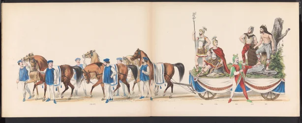 Masquerade of the Leiden Students, 1870 (plade 15) Udklædt procession afholdt af medlemmerne af Leidens studentkorps den 7. juni 1870 til fejring af 295-året for Leidsche Hoogeschool, der skildrer et besøg i Leiden i