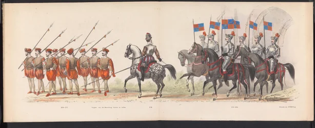 Masquerade of the Leiden Students, 1870 (plade 18) Udklædt procession afholdt af medlemmerne af Leidens studentkorps den 7. juni 1870 til fejring af 295-året for Leidsche Hoogeschool, der skildrer et besøg i Leiden i