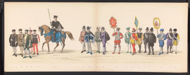 Masquerade of the Leiden Students, 1875 (plade 2) Maskerade afholdt af medlemmerne af Leidens studentkorps den 15. juni 1875 til fejring af 300-året for Leidsche Hoogeschool, forestillende Leidsche Hoogeschool, afbildet i