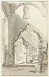 Interiør af Nieuwe Kerk i Amsterdam, efter den store brand i 1645