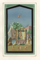 Landskabsmaleri fra Exedra i huset til Vesonius Primus, en fyldigere. Kromolitografi af Victor Steeger efter en illustration af Geremia Discanno fra Emile Presuhn (1844-1878) De smukkeste malerier af Pompeji, Leipzig