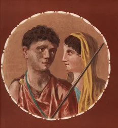 Muotokuva miehestä ja naisesta tuntemattomasta talosta Pompejissa. Victor Steegerin kromolitografia Geremia Discannon kuvituksesta Emile Presuhnista (1844-1878) Pompejin kauneimmat maalaukset, Leipzig
