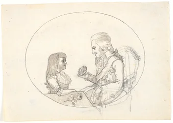 Arveprins Frederik med arveprinsen (Chr. VIII) viser et portræt af den afdøde arveprinsesse Sofie Frederikke