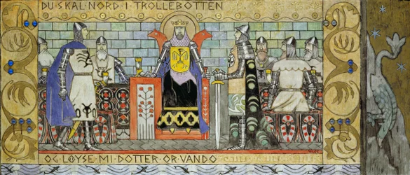Asmund i Kongens Sal - Munthe, Gerhard (1849-1929) - 1902-1904 - Olie på lærred - 62,5x142,5 - Nationalmuseet for kunst, Oslo