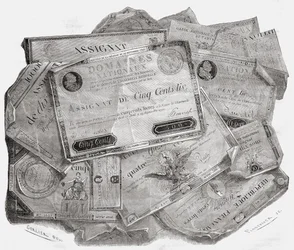 Assignats-plade, graveret af Stephane Pannemaker (1847-1930) efter "Histoire de la Revolution Francaise" af Louis Blanc (1811-82)