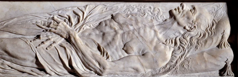 Elementer af begravelsesmonumentet for Valentine Balbiani (1518-1572), Rene de Biragues hustru. Lavrelief i marmor