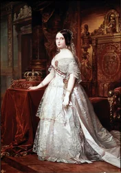 Portræt af dronningen af Spanien Isabelle de Bourbon (Isabel de Borbon) II (1830-1904) Maleri af tyske Hernandez Amores (1823-1894)