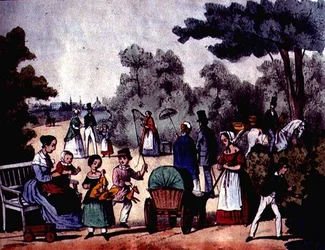 En tysk park om sommeren, ca. 1860 (farvestik)
