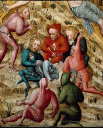 Passionsaltertavle: ""Spillere af"" Maleri af den fransk-tyske skole. Musee des Beaux Arts Besancon fra det 15. århundrede