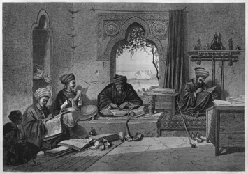 Et kontor i Girgeh, fra LEgypte af Georg Moritz Ebers (1837-98), 188 (bw gravering)