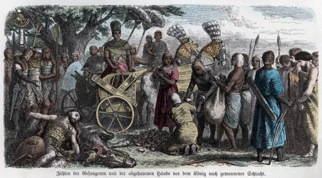 Oldtidens historie. Egypten. Tæller de hænder, der er skåret til fanger. Tysk ... (gravering)