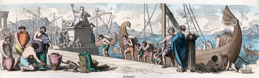 Oldtidens historie. Grækenland. Maritim handel ... (gravering)