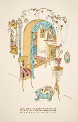 "Aus dem Palais Stourdza", reklame for Friedmann  Weber (Baden-Baden)", fra Styl, pub.1922 (pochoir print)