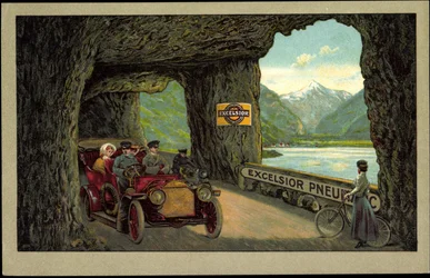 Biler i tunnel, Excelsior Pneumatics (litografi)