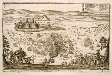 Slag nær byen Levice i 1664, illustration fra en bog om de osmanniske felttog i Europa, indgraveret af Paul Furst (ca. 1605-66)