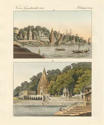 Benares og dens pagoder (farvet indgravering)