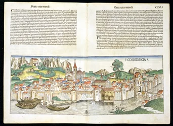 Birds Eye View of Constance fra Nürnberg Chronicle af Hartmann Schedel (1440-1514) 1493
