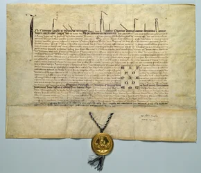 Tyren af Karl IV (1316-78) hellig romersk kejser, 29. januar 1365 (blæk på pergament med guldsegl)