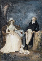 Charlotte von Stein (1742-1827) og Johann Wolfgang von Goethe (1749-1832) i samtale - tysk mester - Anden halvdel af det 18. årh. - Akvarel på pap - Privat samling