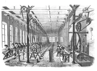 Børnearbejdere i papirfabrikken i Aschaffenburg, Tyskland, 1858