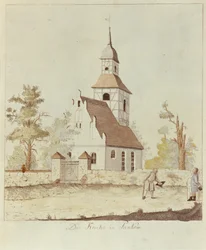 Kirke i Pankow, Berlin (farvet radering)