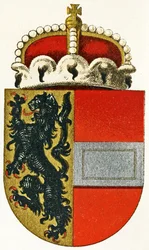 Salzburgs våbenskjold med en prinshat hvilende på skjoldet, ca. 1898