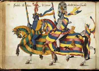 Deltagere udstyret til en turnering, ca. 1640 (pen og blæk, akvarel og vaske)