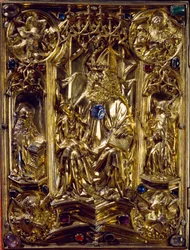 Das Reichsevangeliar Engle og symboler på de fire evangelister. Den evangeliske af Aachen. 8. århundredes Kunsthistorisches Museum, Wien