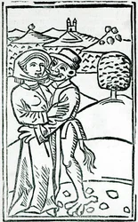 Dæmon, der elsker en heks (træsnit)