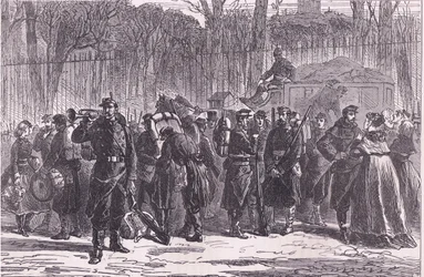 Nationalgardens tiende regiments afmarch til de fremskudte poster, Cassells Historie om krigen mellem Frankrig og Tyskland, udgivet ved Cassell and Company Limited, ca. 1890
