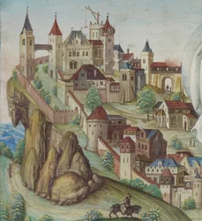Detalje af Korsfæstelsen, tysk by, slutningen af det 15. århundrede (tempera og guld på pergament)