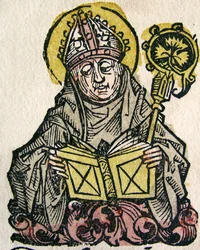 Edmund Rich, ærkebiskoppen af Canterbury, offentliggjort i Nuremberg Chronicle, 1493