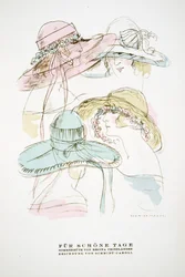"Fur Schone Tage", reklame for sommerhatte fra Regina Friedlander, fra Styl, pub.1922 (pochoir print)