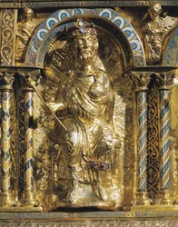 Henrik II (973-1024 også kendt som Sankt Henrik, hellig romersk kejser, detalje fra kejser Karl den Stores helligdom (742-814) 1215 (guld & champleveemalje)