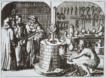 Hermetiske filosoffer og en alkymist, fra Museum Hermeticum af Michael Majer (1625) illustreret i en magisk historie udgivet i slutningen af det 19. århundrede