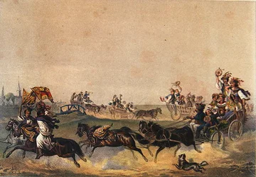 Ungarsk bryllupsoptog, ca. 1855 (farve litho)
