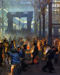 Interiør af metalfabrik i 1908. Ifølge Jugend