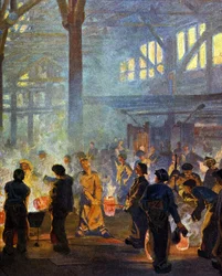 Interiør af metalfabrik i 1908. Ifølge Jugend.