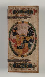Låg af armbrøstboltekasse tilhørende Prins Otto von Hesse, 1615 (malet træ) (se også 312140-43)