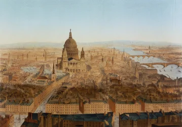 London: et fugleperspektiv af St. Pauls og Themsen, pub. af Carl Martin