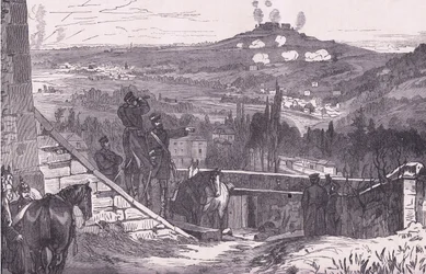 Mount Valerien under belejringen, Cassells historie om krigen mellem Frankrig og Tyskland udgivet af Cassell and Company Limited, ca. 1890 (litho)