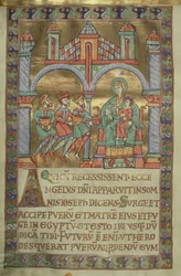 Fru Czart. 1207, IV, fol.V v. Adoration of the Magi, fra The Evangeliarium of Plock Cathedral, c.1075