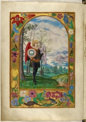 Ms Harley 3469, f.19v Tohovedet bevinget figur, den femte lignelse, fra 